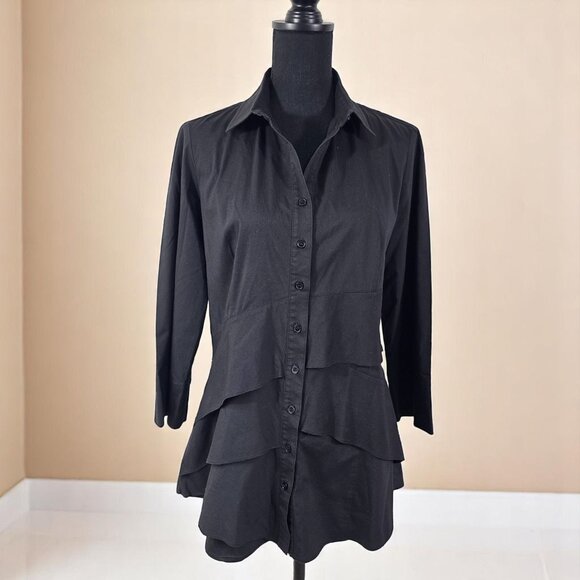 Finley Tops - Finley Black Ruffle Tunic Shirt Small Made in USA Button Front Top